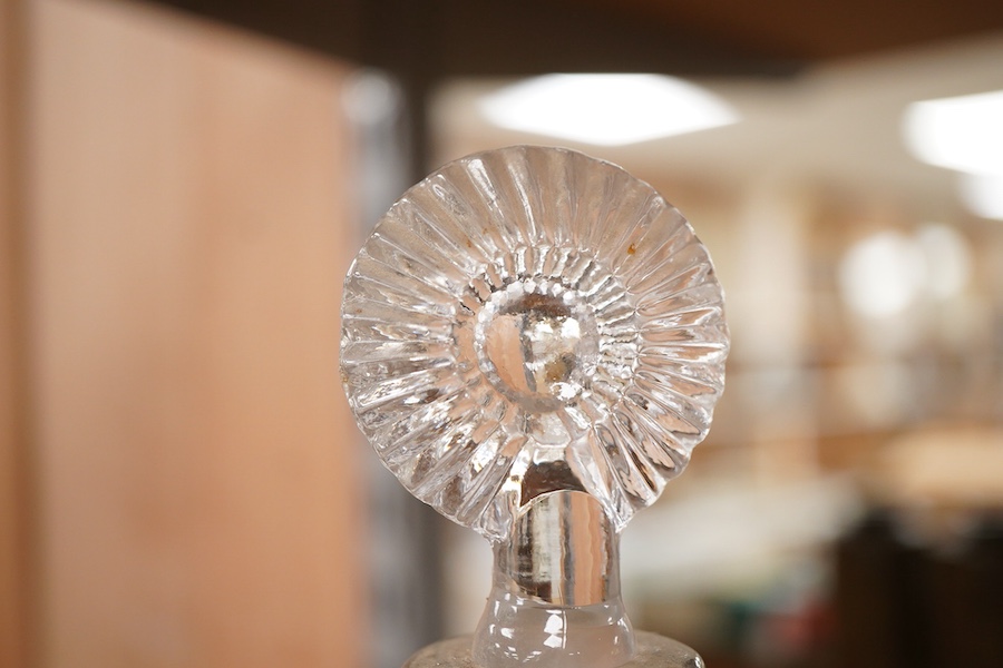 A late 18th century Bilston enamel box and engraved decanter - 24cm high